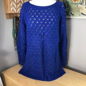 Vintage CAROL LITTLE Silk Cable Knit Sweater Women’s size M Royal Blue NEW
